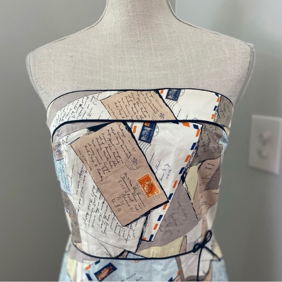 J. Crew Cream Lt. Blue Tan Love Letter Postcard Sundress - Picture 3 of 7